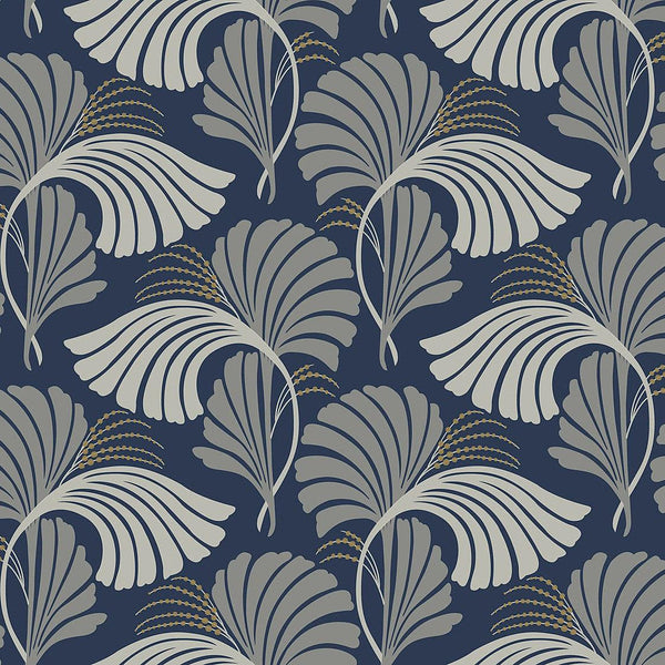 Wallpaper Dancing Leaves Wallpaper // Navy 