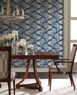Wallpaper Dancing Leaves Wallpaper // Navy 