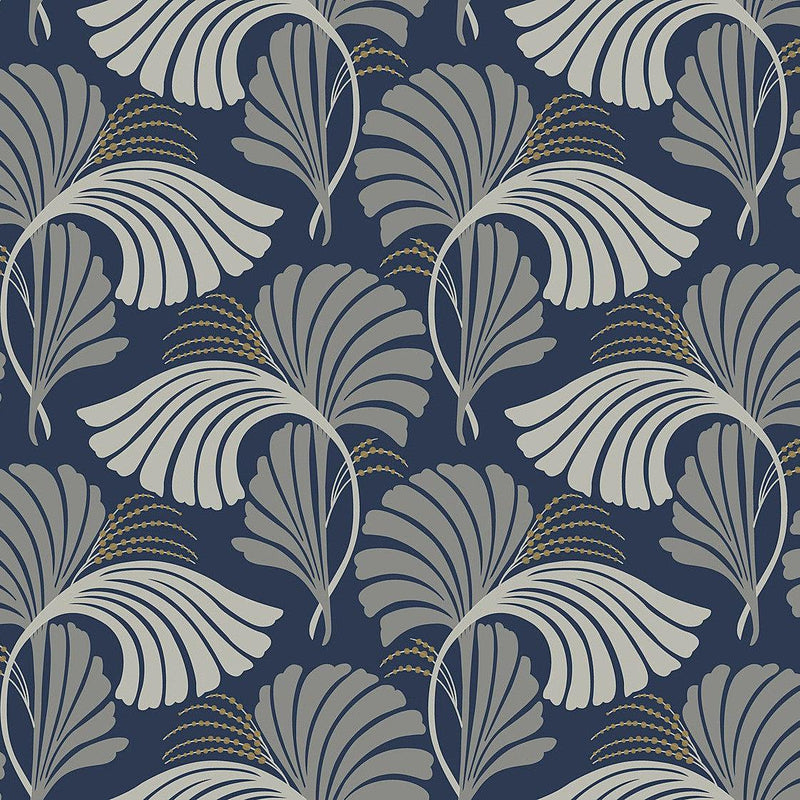 Wallpaper Dancing Leaves Wallpaper Sample // Navy 8 x 10 