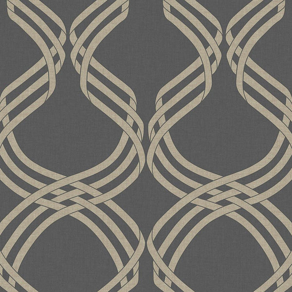 Wallpaper Dante Ribbon Wallpaper // Charcoal Metallic 