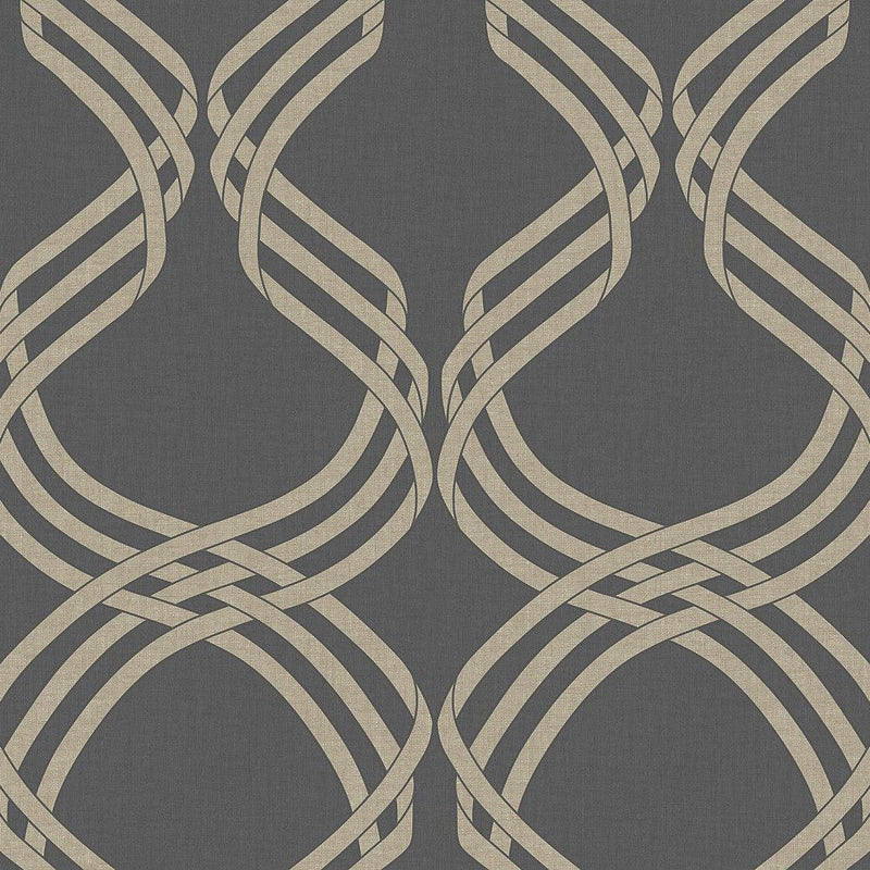 Wallpaper Dante Ribbon Wallpaper Sample // Charcoal Metallic 8 x 10 