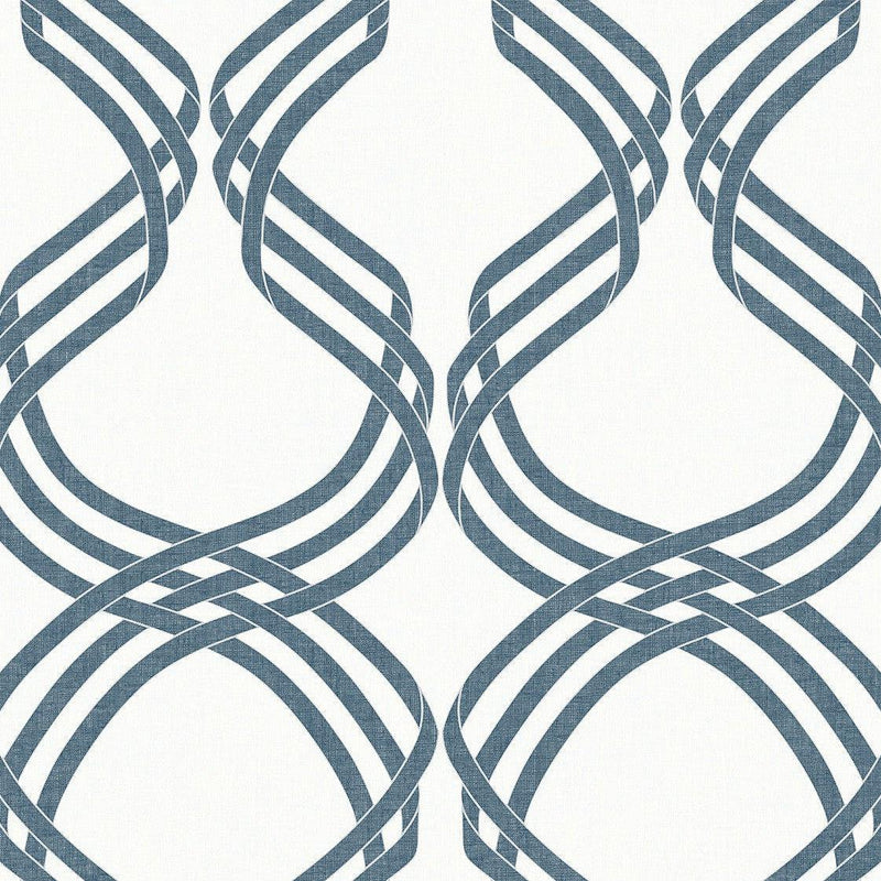Wallpaper Dante Ribbon Wallpaper Sample // White & Navy 8 x 10 