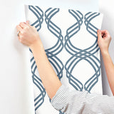 Wallpaper Dante Ribbon Wallpaper // White & Navy 