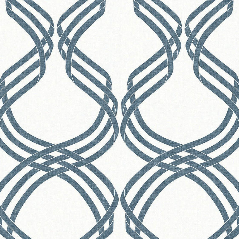 Wallpaper Dante Ribbon Wallpaper // White & Navy 