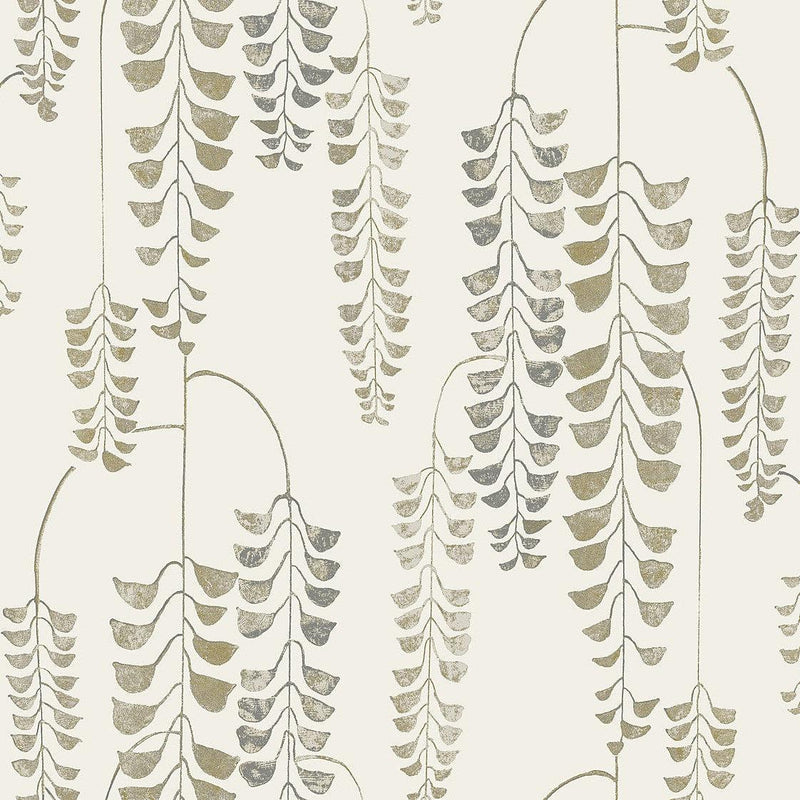 Wallpaper Deco Wisteria Wallpaper Sample // Cream & Gold 8 x 10 