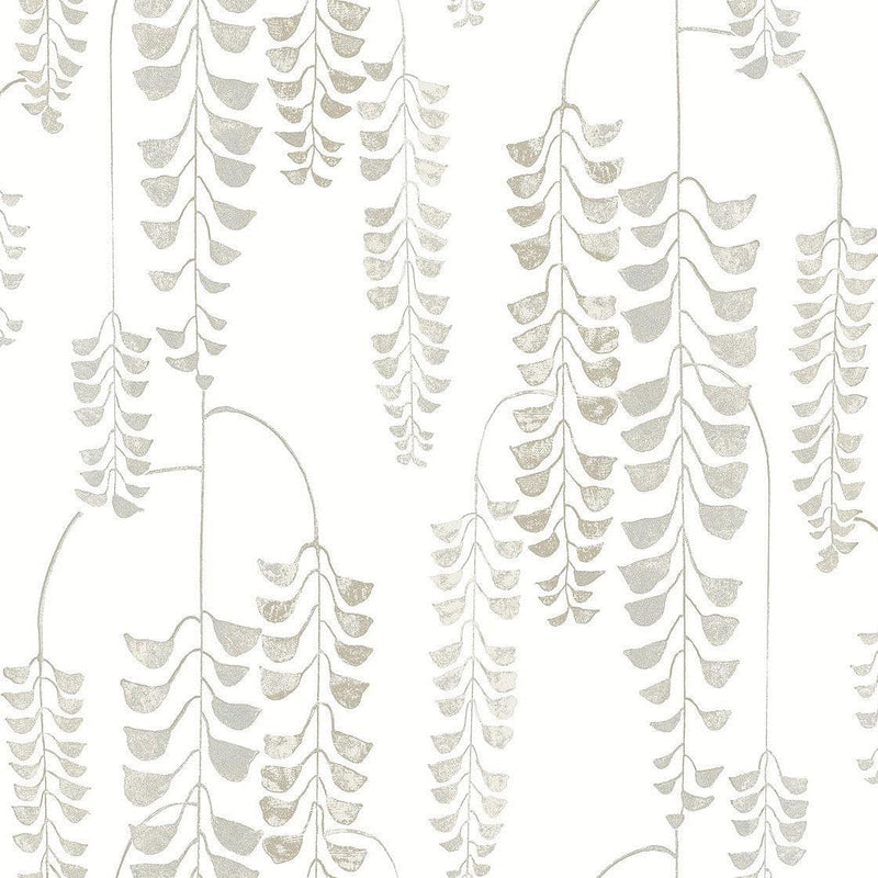 Wallpaper Deco Wisteria Wallpaper Sample // White & Cream 8 x 10 