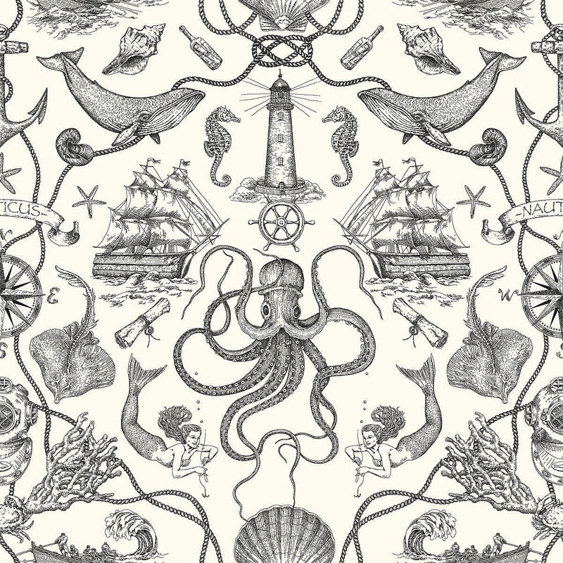 Wallpaper Deep Sea Toile Wallpaper Sample // Black 8 x 10 