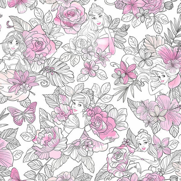 Wallpaper Disney Princess Royal Floral Wallpaper // Magenta 