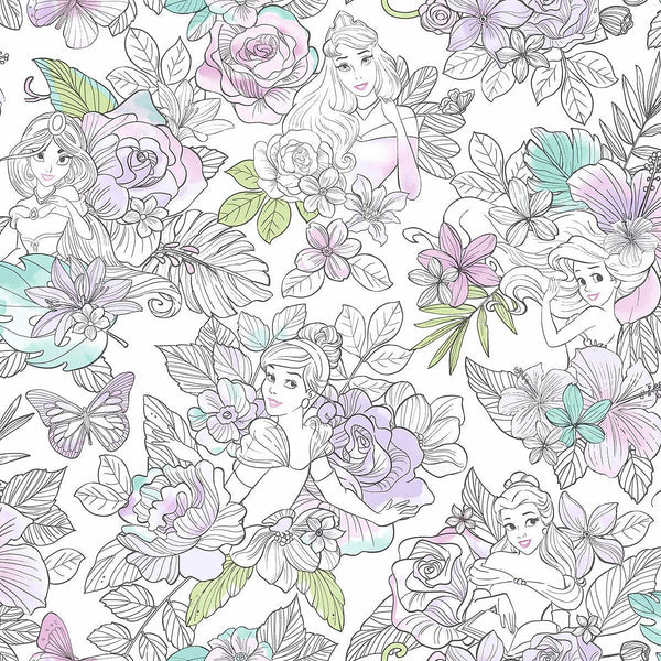 Wallpaper Disney Princess Royal Floral Wallpaper // Purple 