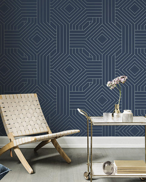 Wallpaper Diverging Diamonds Wallpaper // Navy 