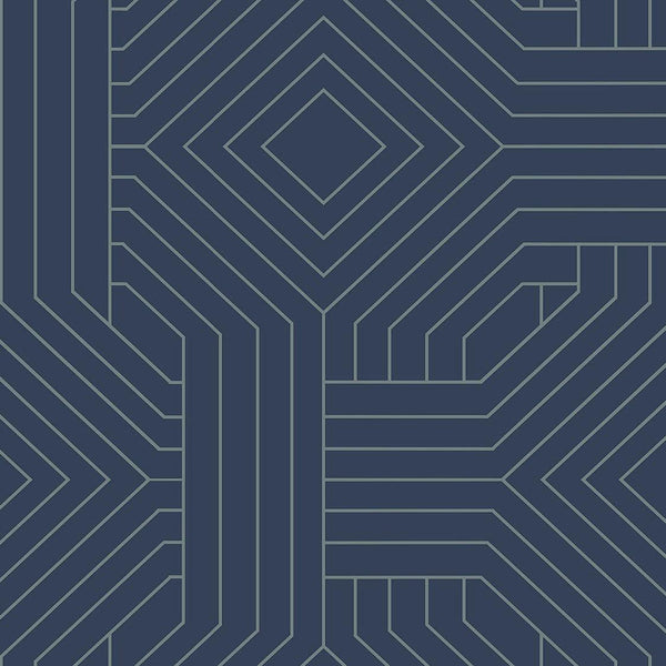 Wallpaper Diverging Diamonds Wallpaper Sample // Navy 8 x 10 