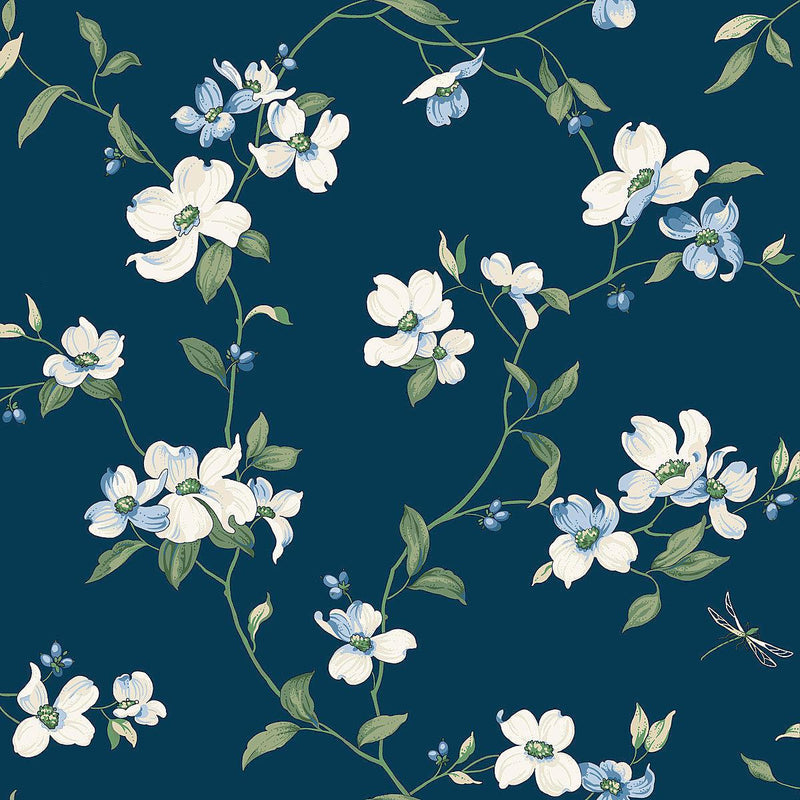 Wallpaper Dogwood Wallpaper Sample // Navy 8 x 10 