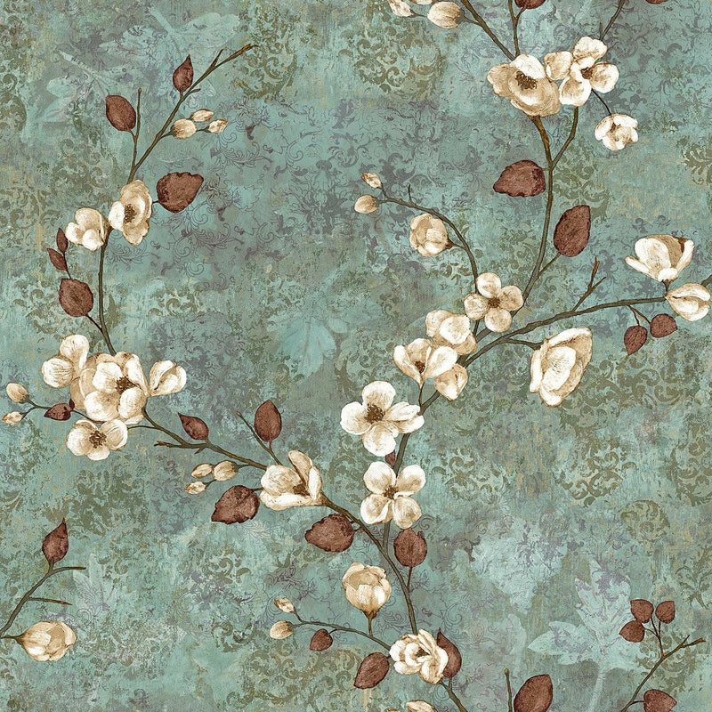 Wallpaper Dogwood Wallpaper Sample // Teal & Dark Brown 8 x 10 