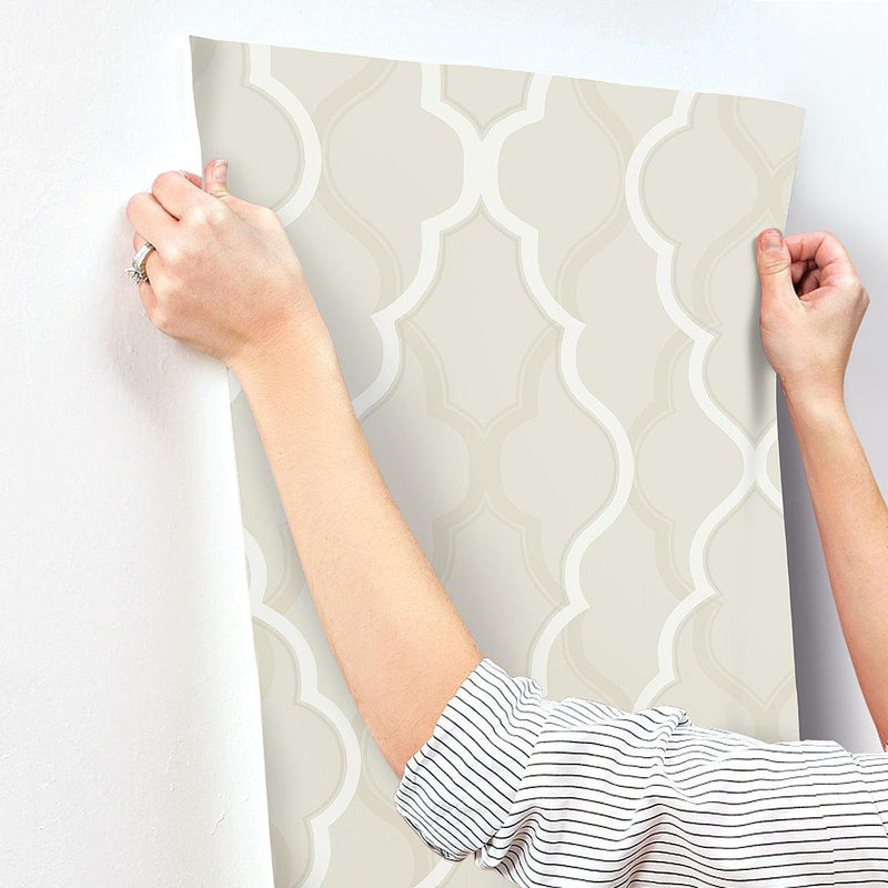 Wallpaper Double Damask Peel & Stick Wallpaper // Beige 