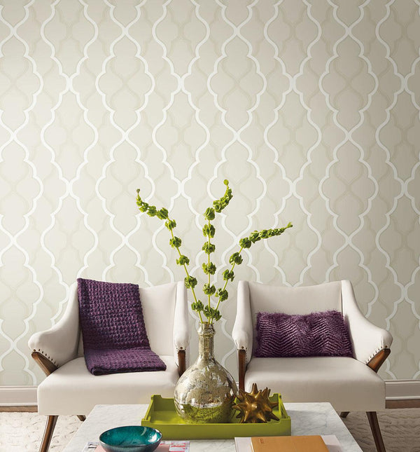 Wallpaper Double Damask Peel & Stick Wallpaper // Beige 