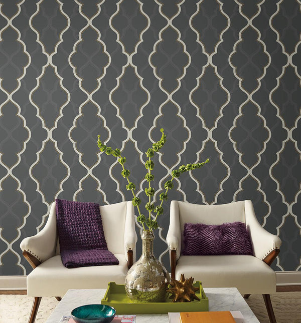 Wallpaper Double Damask Wallpaper // Black 