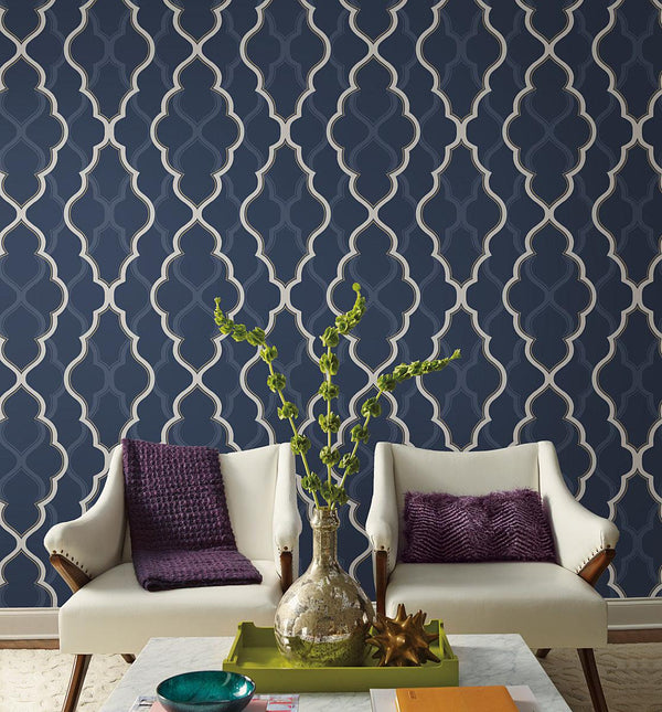 Wallpaper Double Damask Wallpaper // Dark Blue 