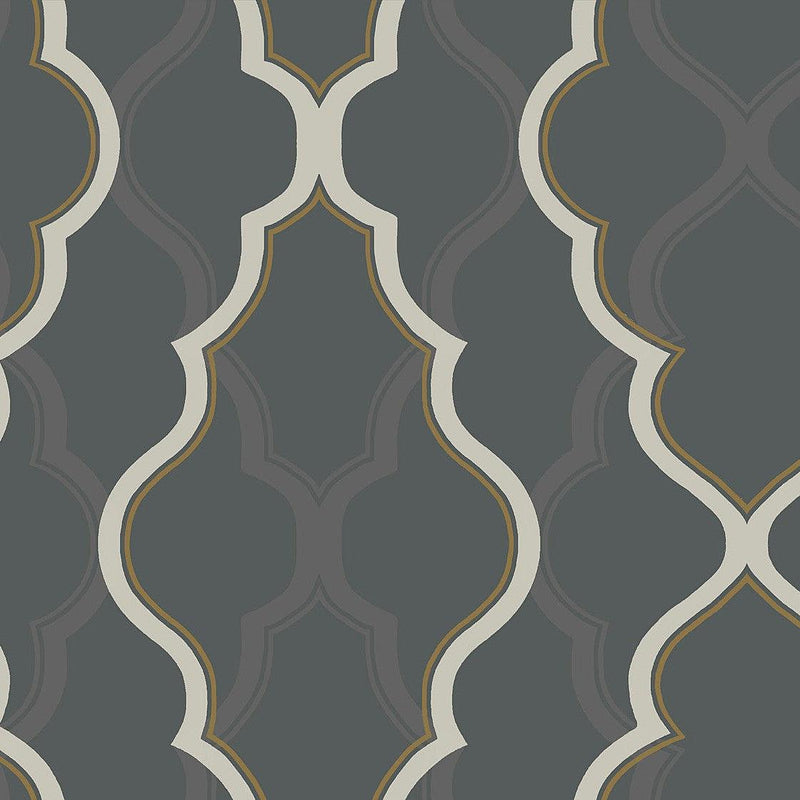 Wallpaper Double Damask Wallpaper Sample // Black 8 x 10 