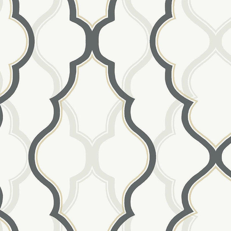Wallpaper Double Damask Wallpaper Sample // White & Black 8 x 10 