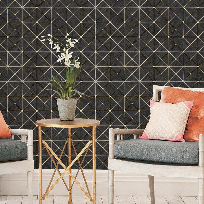 Wallpaper Double Diamonds Peel & Stick Wallpaper Sample // Black 8 x 10 