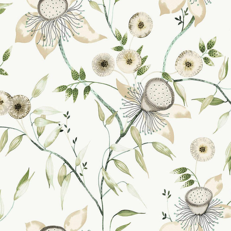 Wallpaper Dream Blossom Wallpaper Sample // White & Green 8 x 10 