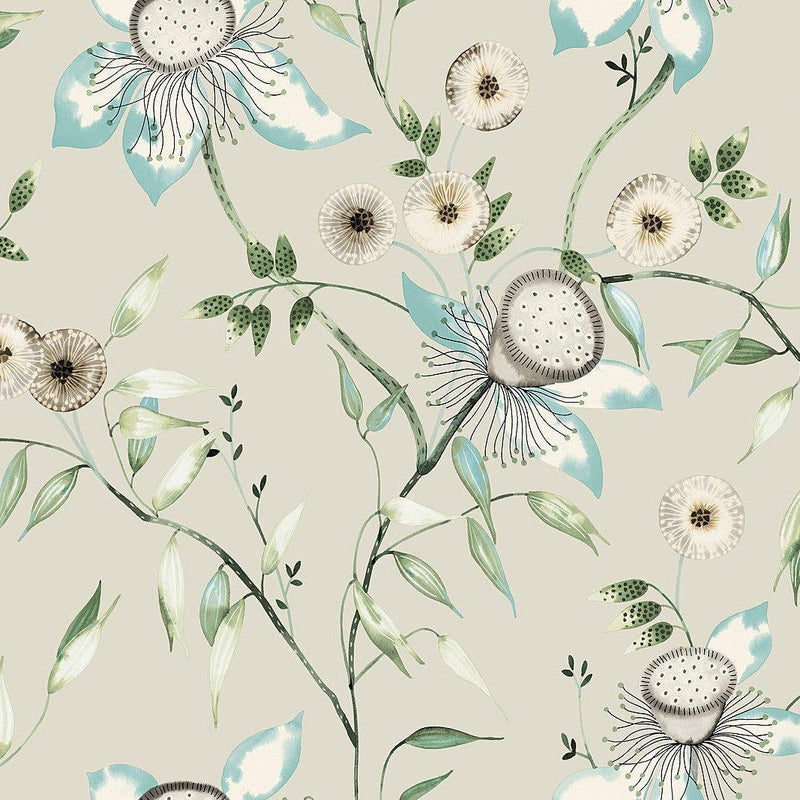 Wallpaper Dream Blossom Wallpaper // Taupe & Aqua 