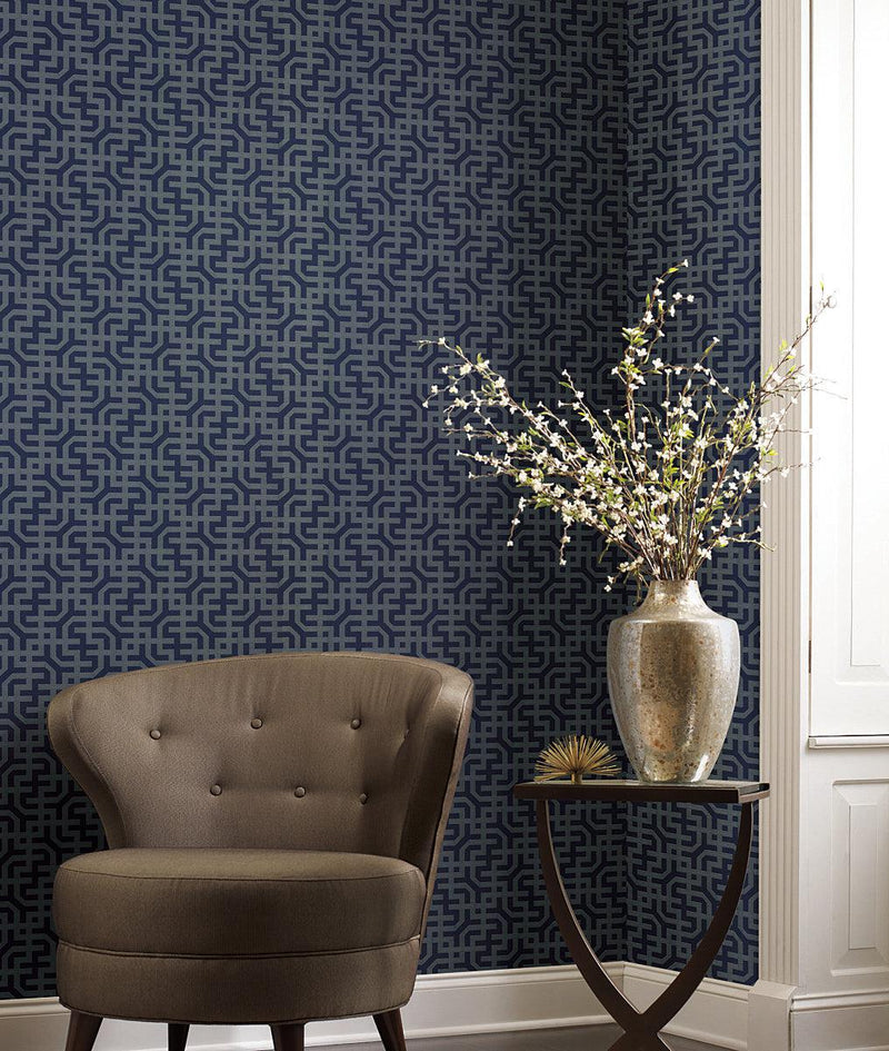 Wallpaper Dynastic Lattice Wallpaper // Navy 