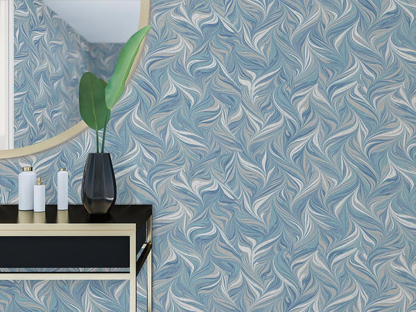 Wallpaper Ebru Swirls Peel & Stick Wallpaper // Blue 