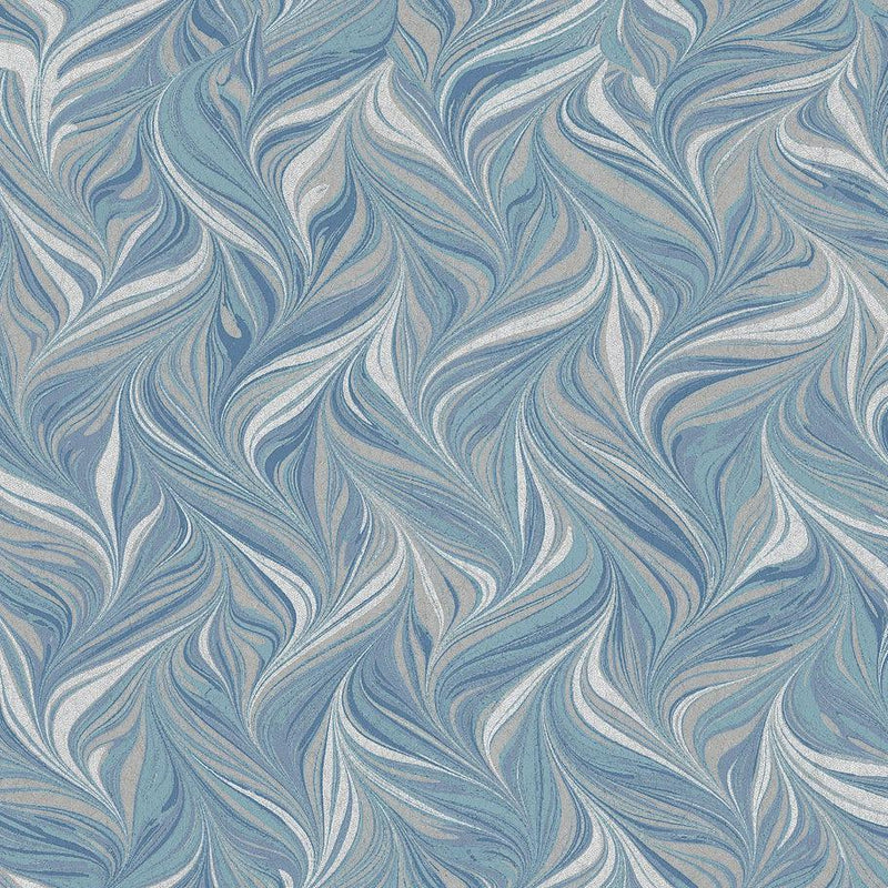 Wallpaper Ebru Swirls Peel & Stick Wallpaper Sample // Blue 8 x 10 