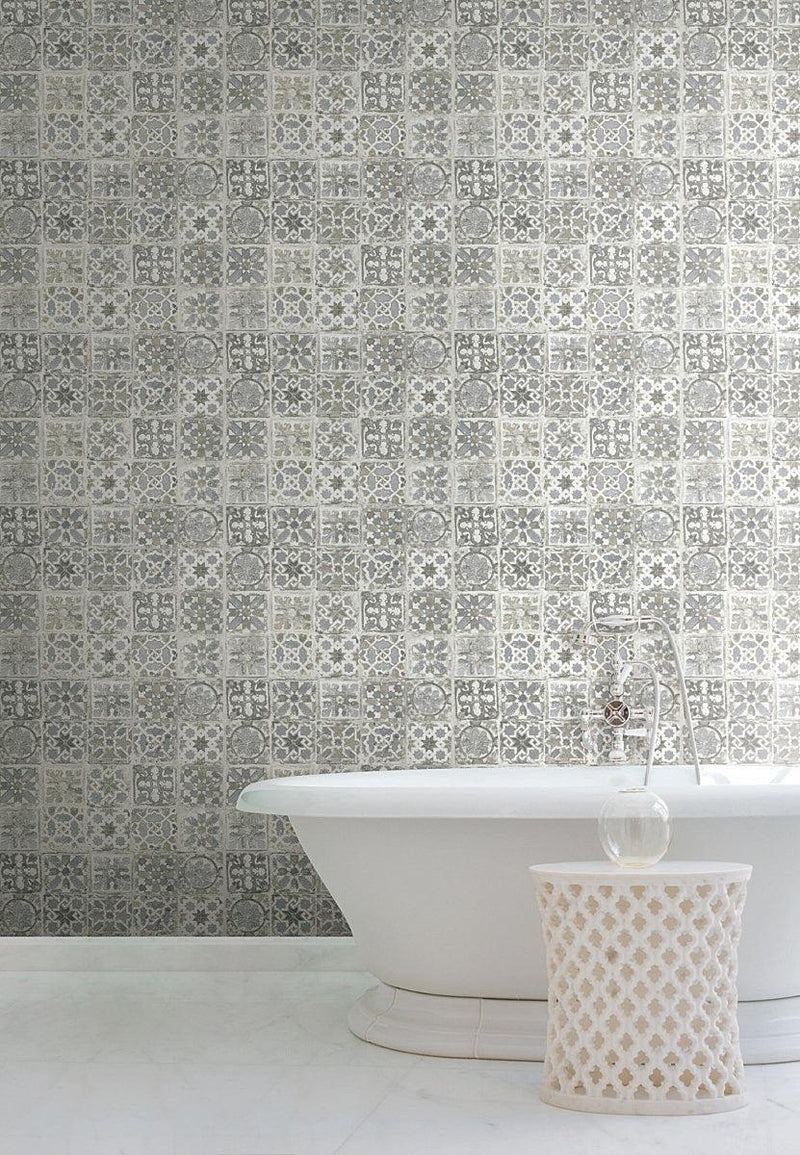Wallpaper Ecaustic Tile Peel & Stick Wallpaper // Grey 