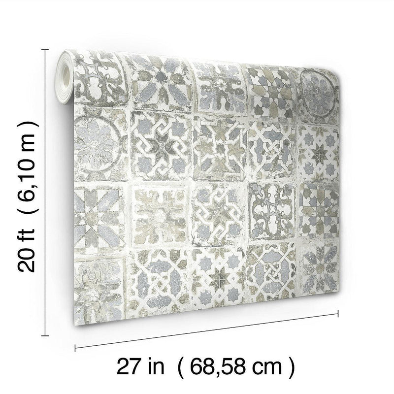 Wallpaper Ecaustic Tile Peel & Stick Wallpaper // Grey 