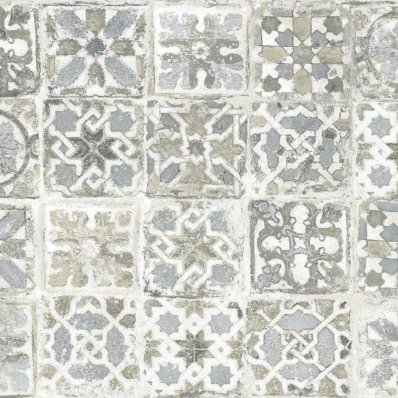 Wallpaper Ecaustic Tile Peel & Stick Wallpaper Sample // Grey 8 x 10 