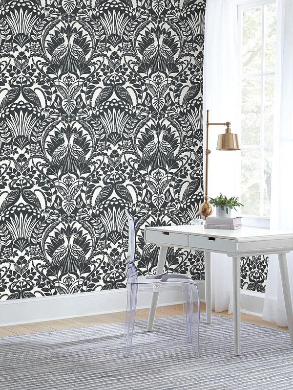 Wallpaper Egret Damask Wallpaper // Black & White 