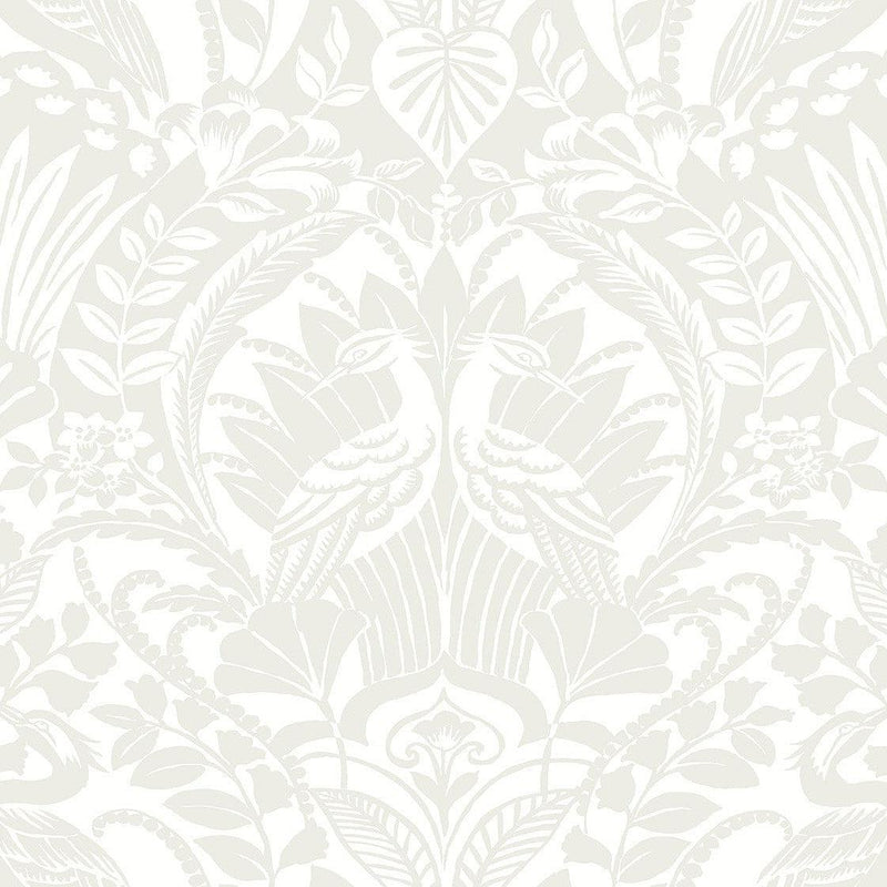 Wallpaper Egret Damask Wallpaper Sample // White & Cream 8 x 10 
