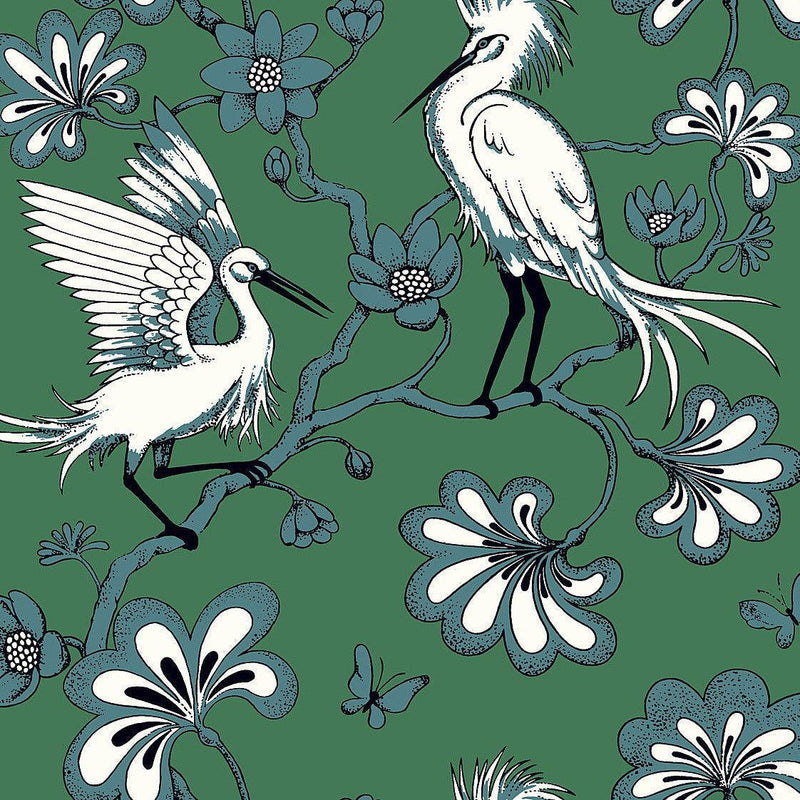 Wallpaper Egrets Wallpaper Sample // Green 8 x 10 