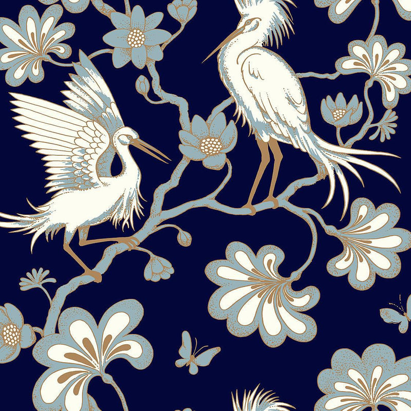Wallpaper Egrets Wallpaper Sample // Navy 8 x 10 