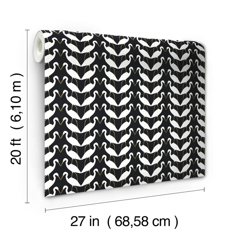 Wallpaper Elegant Birds Peel & Stick Wallpaper // Black & Gold Metallic 