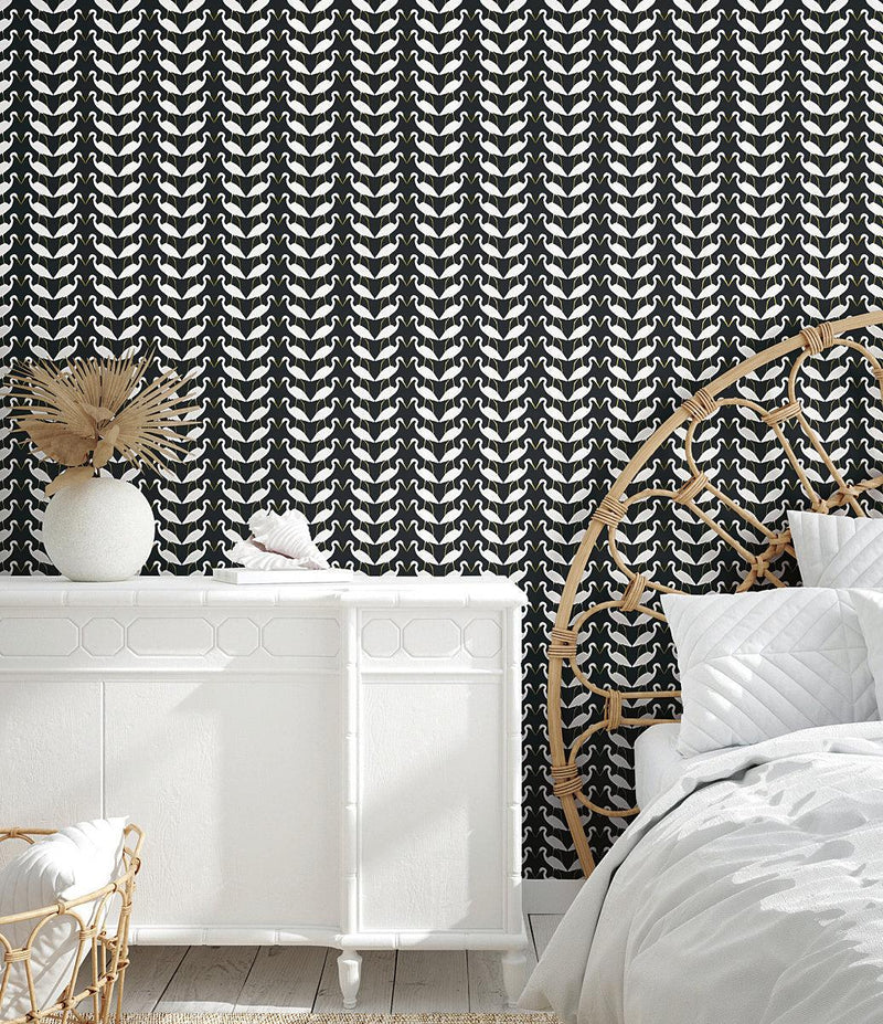 Wallpaper Elegant Birds Peel & Stick Wallpaper // Black & Metallic 