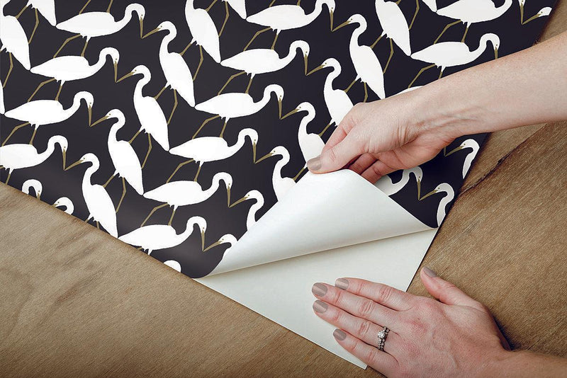 Wallpaper Elegant Birds Peel & Stick Wallpaper // Black & Metallic 