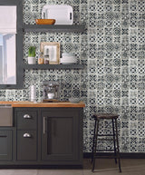 Wallpaper Encaustic Tile Peel & Stick Wallpaper // Black 