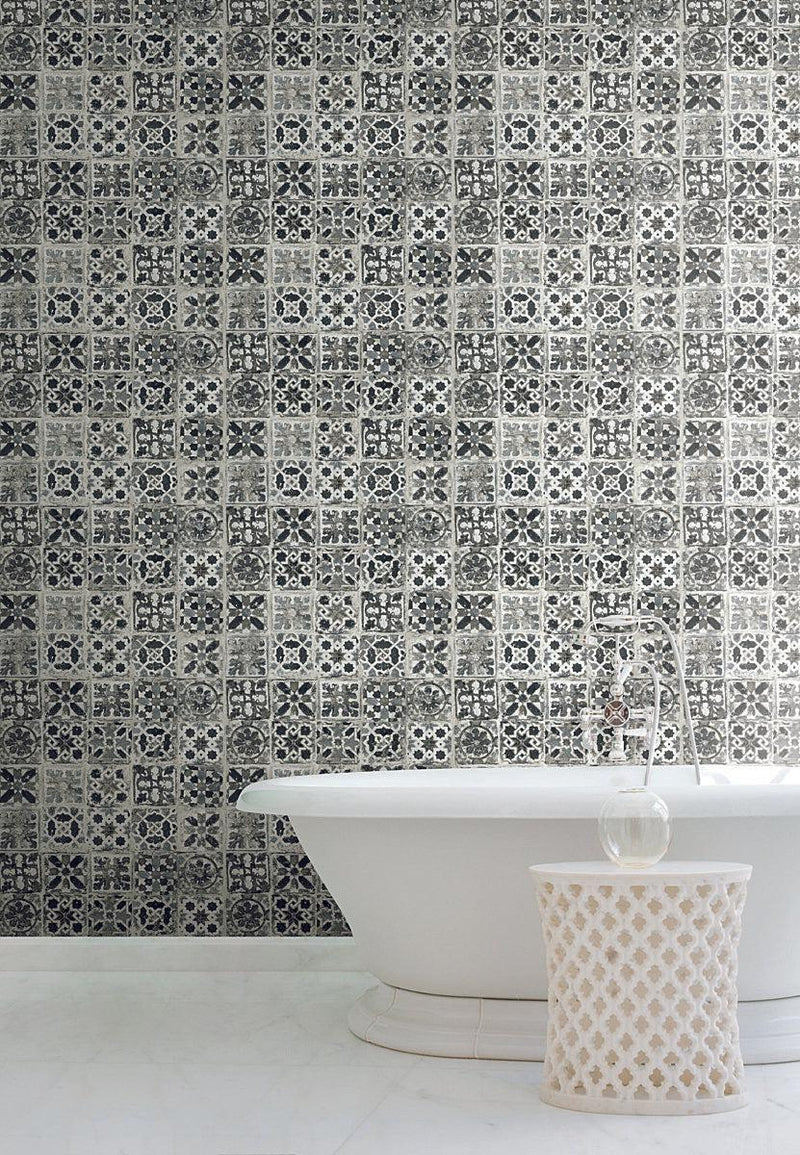 Wallpaper Encaustic Tile Peel & Stick Wallpaper // Black 