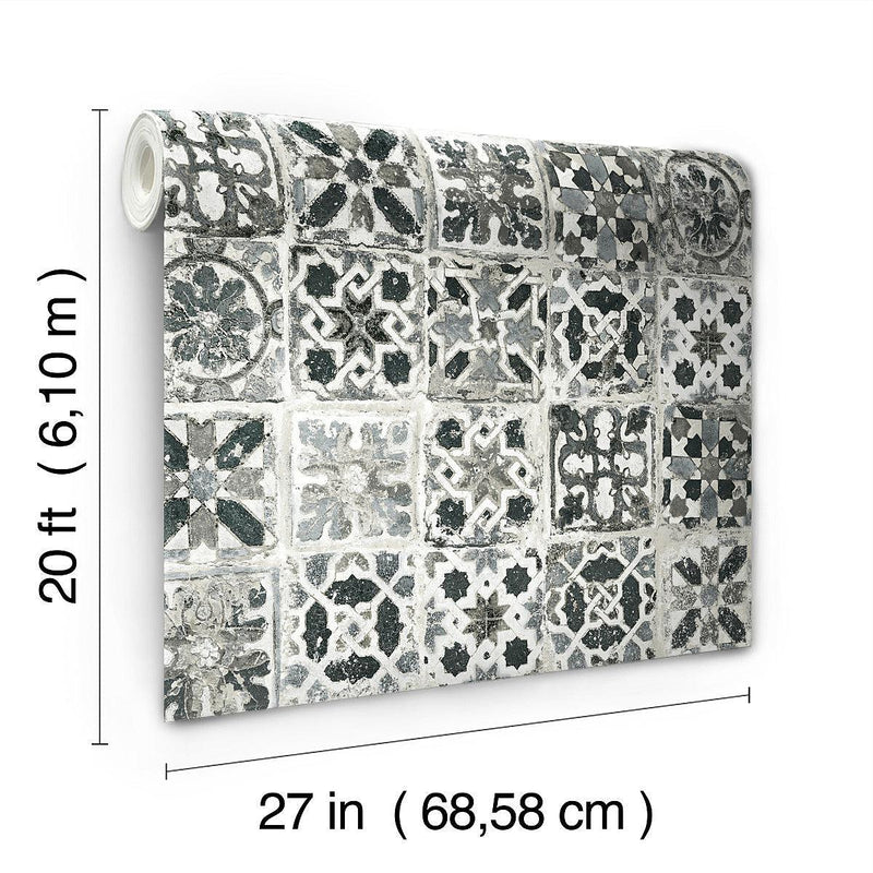 Wallpaper Encaustic Tile Peel & Stick Wallpaper // Black 