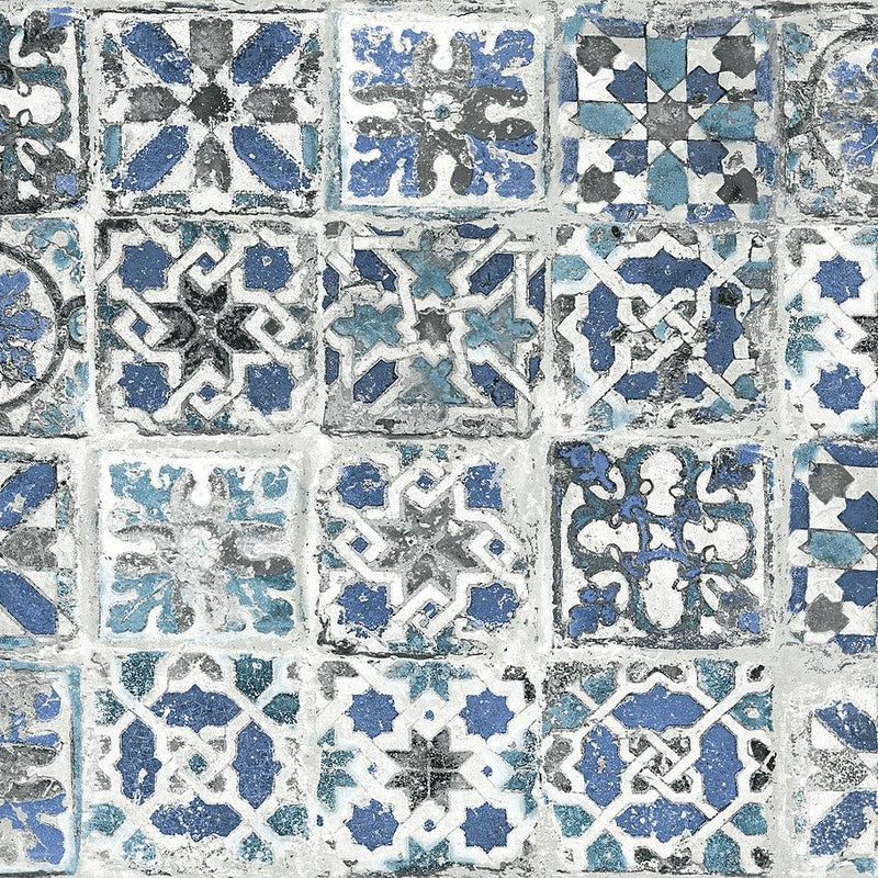 Wallpaper Encaustic Tile Peel & Stick Wallpaper Sample // Blue 8 x 10 