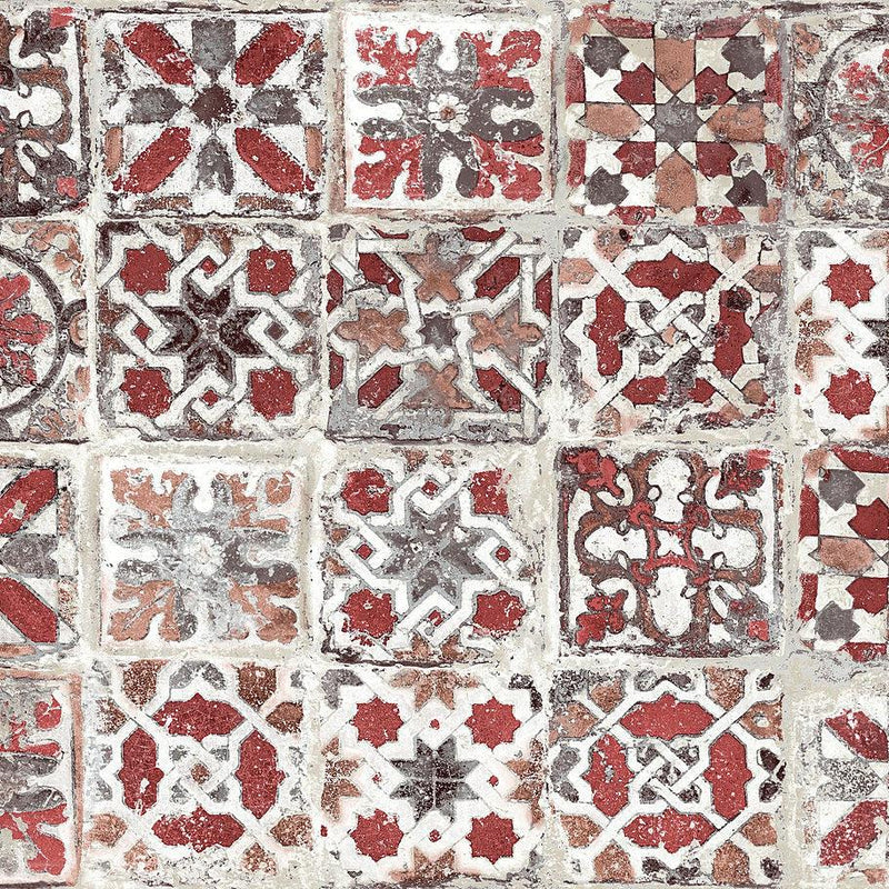 Wallpaper Encaustic Tile Peel & Stick Wallpaper Sample // Red 8 x 10 