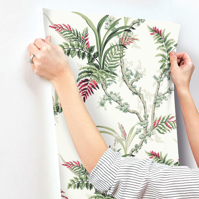 Wallpaper Enchanted Fern Wallpaper // Green & Red 