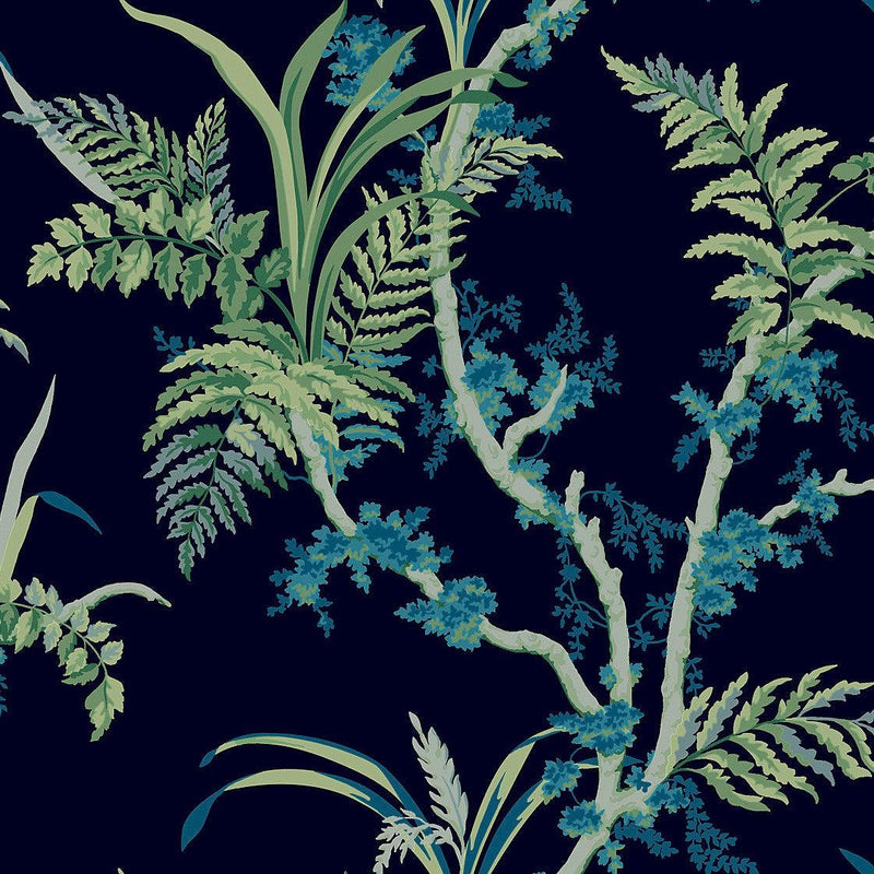 Wallpaper Enchanted Fern Wallpaper Sample // Navy & Green 8 x 10 