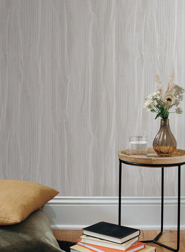 Wallpaper Fantasy Faux Bois Wallpaper // Grey & White 