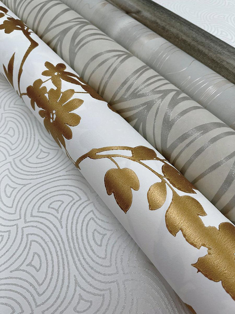 Wallpaper Fantasy Faux Bois Wallpaper // Taupe & Gold 