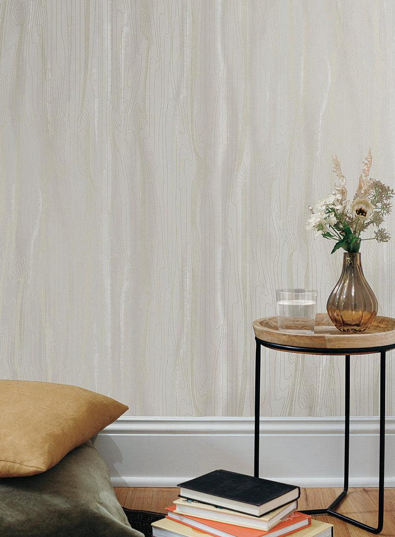 Wallpaper Fantasy Faux Bois Wallpaper // Taupe & Gold 