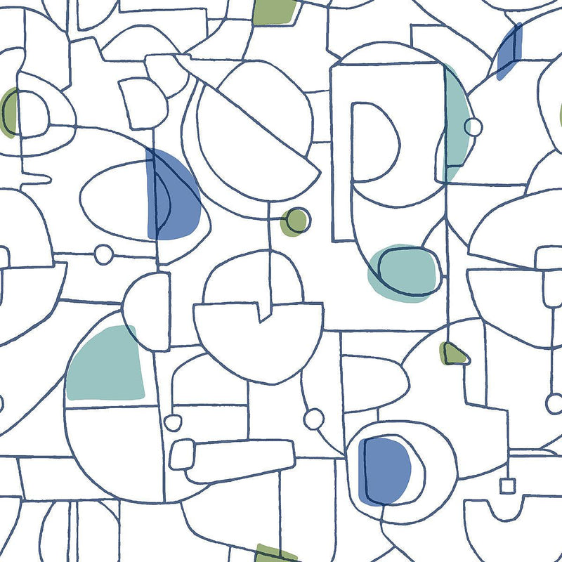 Wallpaper Fauvist Peel & Stick Wallpaper Sample // Blue & Green 8 x 10 